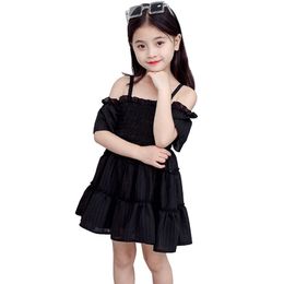 Kids Dresses For Girls Solid Colour Summer Casual Style Child Dress Teenage Clothes Girl 210528