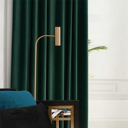 Nordic Velvet Curtain Dark Green Blackout Solid Colour for Bedroom Living Room Dining 210712