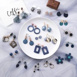 Stud Korean Fashion Blue-gray Ear Female Geometric Earring Personality Simple Temperament Small Jewelry Flowers