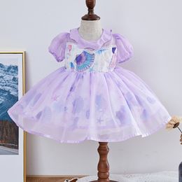 Summer Baby Girls Short Sleeve Cartoon Printing Dresses Children Kids Girl Princess Clothing Party 210429