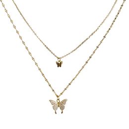 Shiny Butterfly Necklace for Women Dainty Double Layer Clavicle Chain Necklaces Wedding Birthday Jewelry Gift