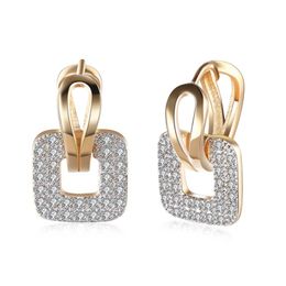 Clear Cubic Zirconia Paved Champagne Gold Colour Copper Women Hoop Earrings Geometric Party Fashion Jewellery CEA04 & Huggie