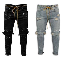 Ripped Hole Jeans for Men Hip Hop Cargo Pant Distressed Light Blue Denim Jeans Skinny Men Clothing Full Length Autumn Trousers 211120