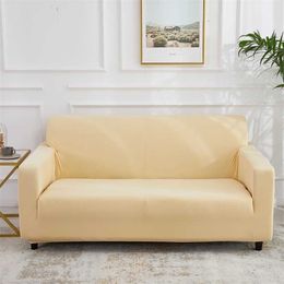 Solid Colour Printed Beige Sofa Covers For Living Room Elastic Stretch Slipcover Sectional Corner 1/2/3/4-Seater 211207