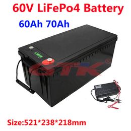 Powerful LiFepo4 60V 60Ah 70Ah battery pack with BMS for motor home wheelchairs outdoor power electric rickshaw+10A charger