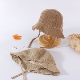 Children Personality Beach Sun Hat For Summer Boy Gir Kids Solid With Ribbon Straw Hats Sun Protection Fisherman Cap 2-8Y 210413