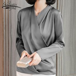 women's blouses fashion shirts women OL solid-color V neck lady tops shirt autumn plus size feminine blusas 1128 40 210521