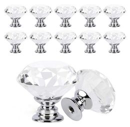 transparent 30mm Delicate Crystal Glass Knobs Cupboard Pulls 30mm Diamond Shape Design Handles Drawer Knobs Kitchen Furniture Cabinet Handle
