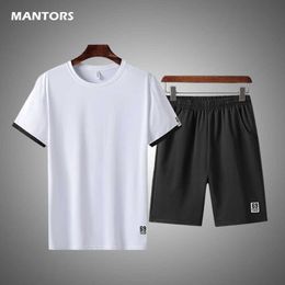 Brand Men Tracksuits Two Piece Set Summer Short Set T-Shirt Shorts Oufits 2021 Casual Big Size Men's Set Clothing Streetwear 5XL X0610