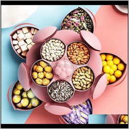 Housekeeping Organization Home Gardenpetal-Shape Rotating Snack Box Candy Tray Storage Wedding Plates Double-Deck Dried Fruit Organizer Bott