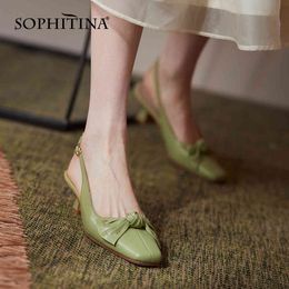 SOPHITINA Retro Women's Pumps Back Hollow Summer Handmade Leather Daily Shoes TPR Sweet Butterfly-knot Casual Female Shoes AO821 210513