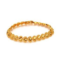 Heart Carved Bracelet Link Women Girl Romantic Jewellery 18k Yellow Gold Filled Fashion Wrist Chain