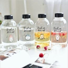 600ml Girls Water Bottle Glass Tea Drinking s Travel Cute Print Drinkware 210423