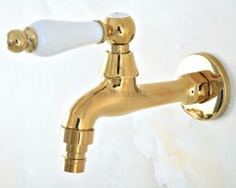 Bathroom Sink Faucets Wall Mount Gold Colour Brass Ceramic Handle Washing Machine Faucet /Garden Water Tap / Laundry Cold Taps Tav150