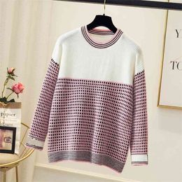 Plus Size Women's Autumn Winter Wear Fat Sister Thick Knitted Bottoming Shirt Loose Belly Sweater Top UK595 210506