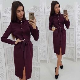 Fashion Long Sleeve Buttons Shirt Dress Women 2020 Autumn Casual Yellow Green Vintage Ladies Dresses Femme Robe Y0823