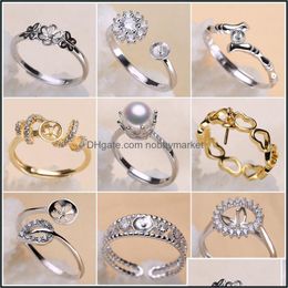 Jewelry Settings Shiny! 925 Sier Diy Pearl Ring Shiny Zircon For Women Girl Fashion Adjustable Size Gift Drop Delivery 2021 Jnw2S