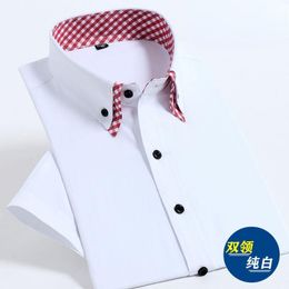 Men's Casual Shirts Business Short-Sleeved Shirt Double-Layer Collar Slim Korean Attire Company Work Clothes Long Sleeve