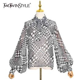 Patchwork Plaid Shirt For Women O Neck Batwing Sleeve Casual Loose Blouse Female Fashion Clothing Autumn 210524