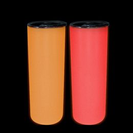 Sublimation Glow in the Dark Tumbler Luminous Straight Tumblers 20oz Double Wall Vacuum Drinking Cups Insulation Coffee Mugs A02