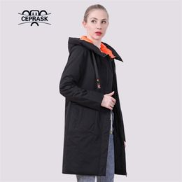 CEPRASK Spring Women's Jacket Casual Thin Fashion Female Quilted Coat Autumn Hooded Long Parkas Outerwear Clothing 211216