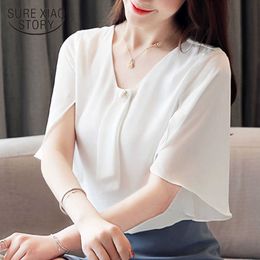 Fashion women tops and blouses ladies tops chiffon blouse shirts harajuku white shirts short sleeve blouse beading 3978 50 210527