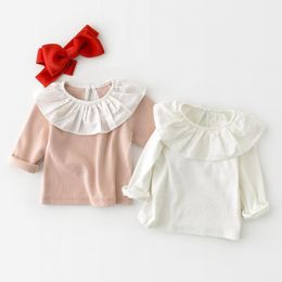 Girls Blouses Cotton Shirts Kids Long Sleeve Tops Ruffle Collar Spring Autumn Children Clothes Baby Girls Blouse Tee 210413