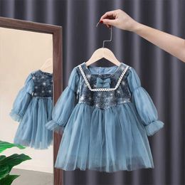 Melario Snowflake Blue Girl Dress Casual Lace Flower Kid Children Clothing Fashion Girl Princess Dress Kids Dresses for Girls Q0716