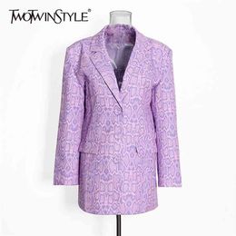 Green Blazers For Women Notched Long Sleeve Print Hit Color Streetwear Casual Coats Female Spring Clothes 210524