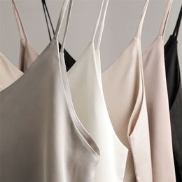 Spaghetti Strap silk Top Women Halter V Neck Basic Sleeveless tops Women'S Summer Camisole tank tops sexy Shirt 210401