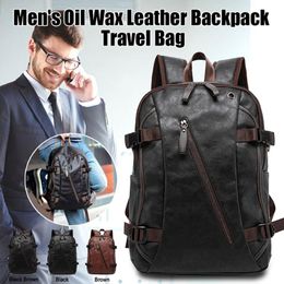 Backpack Men Oil Wax Leather Anti Theft Men's Casual & Travel Bags Western College Bookbag Laptop Computer Bag Mochilas