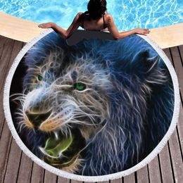 Toalha Modern Wolf Tiger Lion Animal IMPRESSO GRANDE Microfibra redonda praia Terry Terry Planta de piscina absorve piscina
