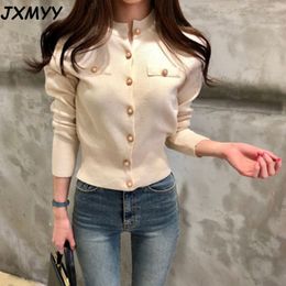 JXMYY Fashion Women Cardigan Sweater Spring Knitted Long Sleeve Short Coat Casual Single Breasted Korean Slim Chic Ladies Top 210412
