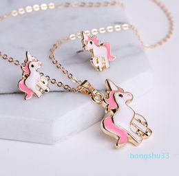 Cute Colorful Rainbow Unicorn Pendant Necklace earrings set Horses Pendant Necklaces Fine Jewelry Chirstmas Gift N-2