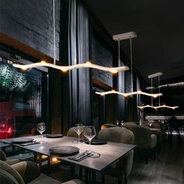 Nordic Art Creative Studio Restaurant Bar Long Strip Led Chandelier Personality Living Room Decoration Hanging Lamps Pendant