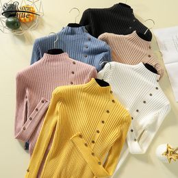 Winter Clothes Women Long Sleeve Half-turtleneck Thickened Women's Sweater Korean Casual Button Decoration Slim Top 11747 210427