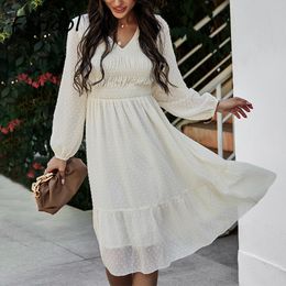 Polka Dot Chiffon Spring Women's Dress Vintage Long Sleeve Autumn Casual Long Dress Elegant Ladies Dress 210415