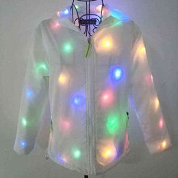 LED luminous performance clothes Halloween nightclub net RED HOODED coat men and women 211207
