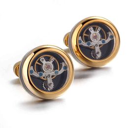 Circular Tourbillon Movement Cufflink Business French Shirt Balance Wheel Men's Sleeve Nail Cuff Cufflinks