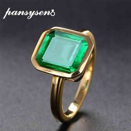 PANSYSEN 18K Gold Colour Emerald Rings for Women Vintage Real Silver 925 Ring Mens Jewellery Brand Anniversary Party Gift wholesale 210610