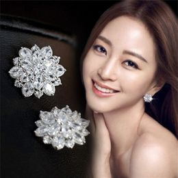 High Quality Super Shiny Zircon Flower 925 Sterling Silver Earring Luxury Crystal Snowflake Stud Earrings for Women Jewellery Gift