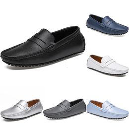 leather peas men's casual driving shoes soft sole fashion black navy white blue silver yellow grey footwear all-match lazy cross-border 38-46 color82