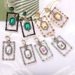 Color Geometric Square Glass Crystal Dabgle Earring Women Fashion Luxury Shiny Rhinestone Earrings Jewelry Party