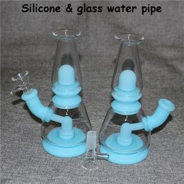 Glow in the dark Smoking pipe hookah Silicone Dab Rig Glass Bong Recycler Water Pipes Oil Rigs