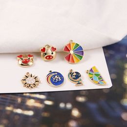 10pcs Colorful Geometric Globe Enamel Charms Gold Tone Piggy Space Metal Pendant For Bracelet Earrings DIY Jewelry Accessories