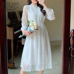Lace Long Dresses for Women Vintage Elegant White Crochet Floral Party Dress Empire Bodycon Mid Dress Women Vestidos 12333 210528