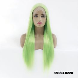 Synthetic Lacefrontal Wig Simulation Human Hair Lace Front Wigs 12~26 inches Silky Straight Green Colour perruques de cheveux humains19114-0220