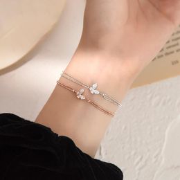 Charm Bracelets Simple Double Deck Bracelet Gift for Women Small Butterfly Inlaid Zircon Silver-plated Accessories Hand Catenary