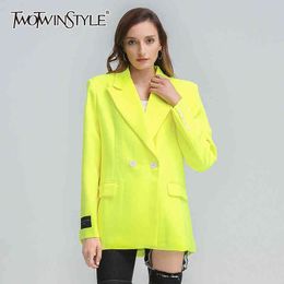 Yellow Casual Blazer For Women Notched Long Sleeve Loose Large Size Minimalist Blazers Female Fashion Clothing 210524