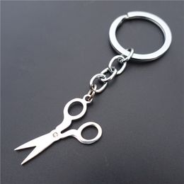 Scissors Keyring Stainless Steel Keychain With Clear Stone Men Women Unisex Jewellery 12 pcs/lot Whole